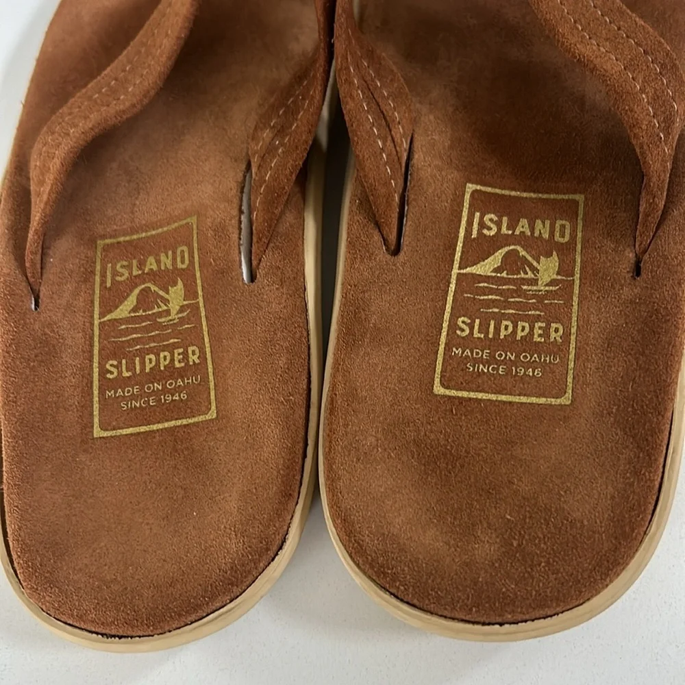 Island Slipper Ultimate Suede Flip Flop Sandals Brown Cognac Color Mens Size 8